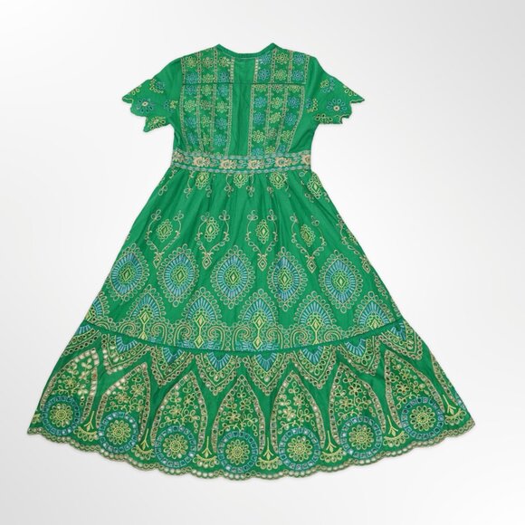 Chicwish Emerald Green Cutwork Embroidery Midi Dress - M - Picture 2 of 2
